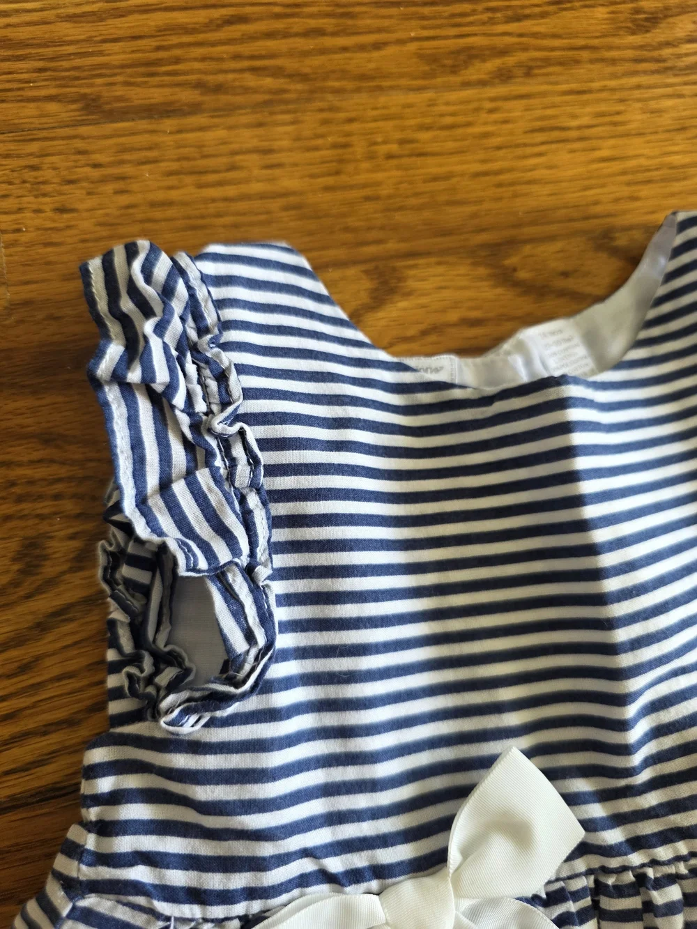 Girls' Navy and White Striped Bow-Accent Dress